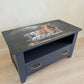 Solid Oak Console/TV Unit Hand-Painted Deep Blue with Highland Cow