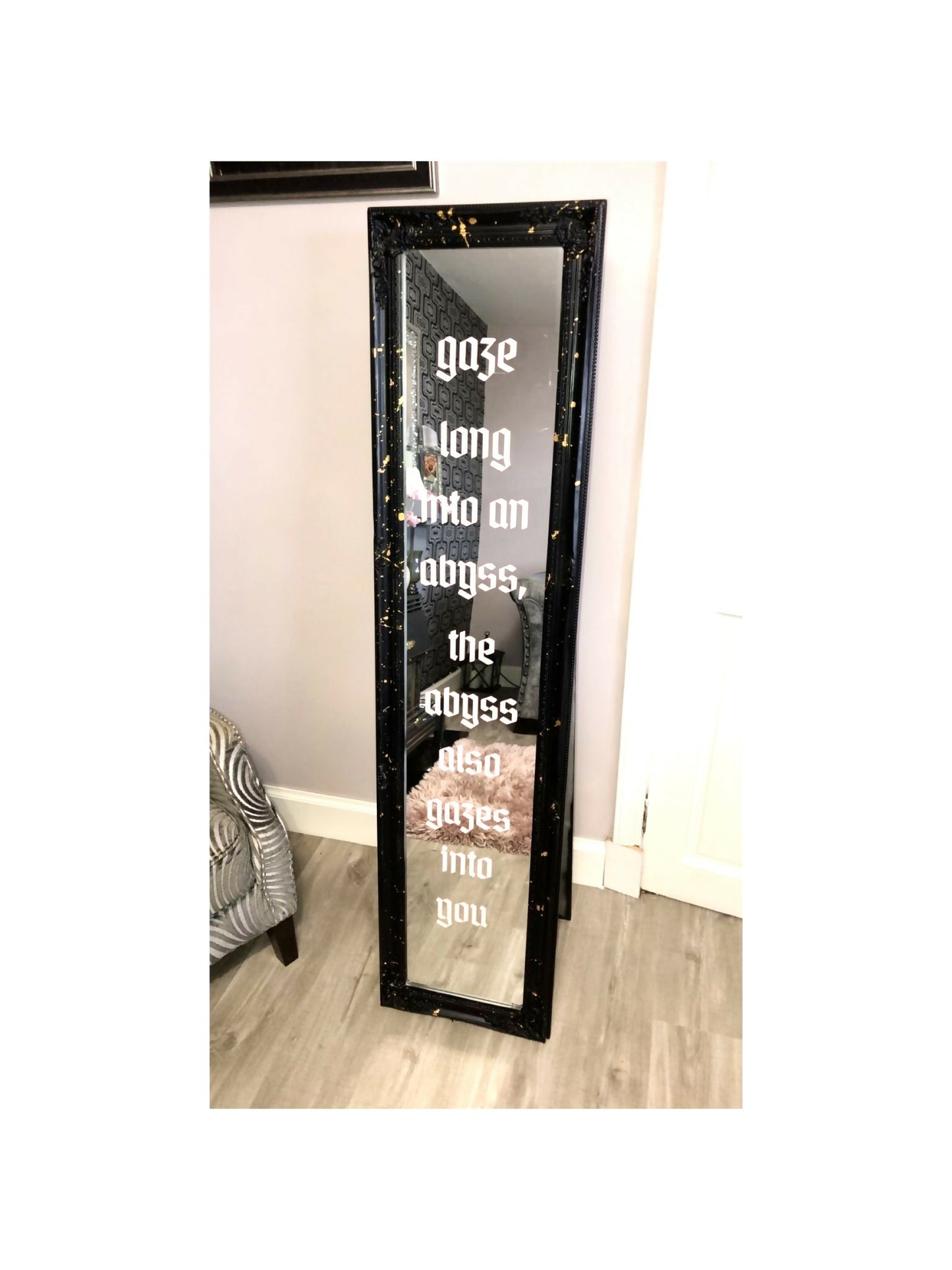 Up-Cycled Mirror, (Black painted frame with splashes of Gold)