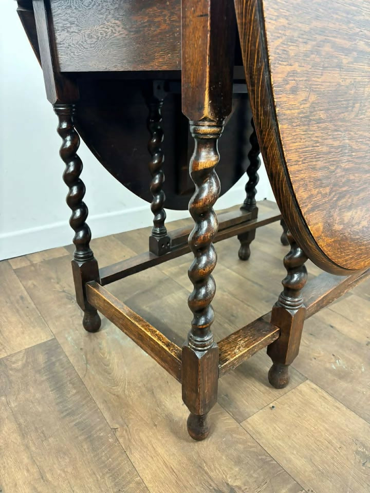Vintage Oak Drop Leaf Table With Barley Twist Support