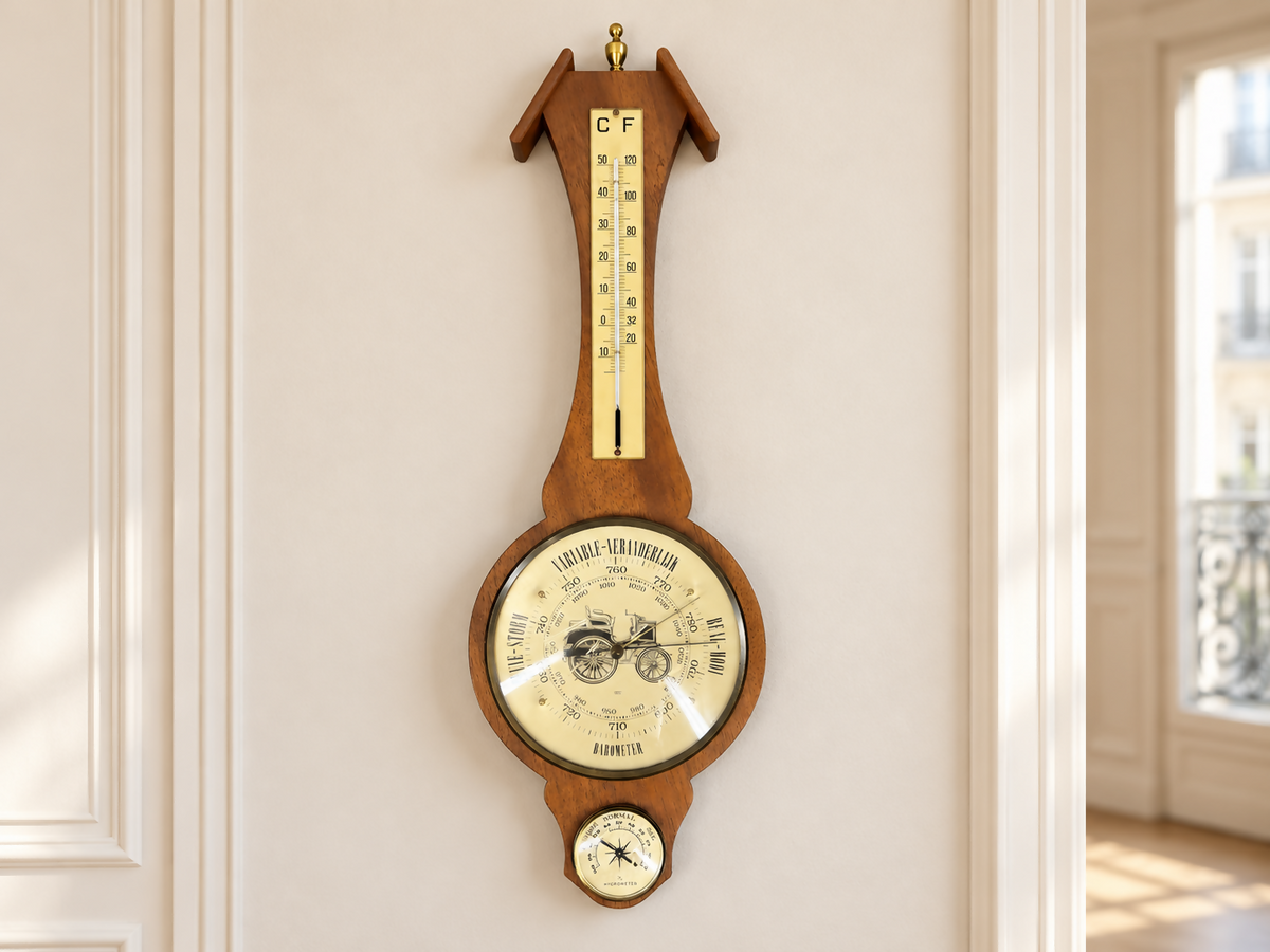 Barometer Vintage French Wall Thermometer & Hygrometer Weather Station LOT 24294