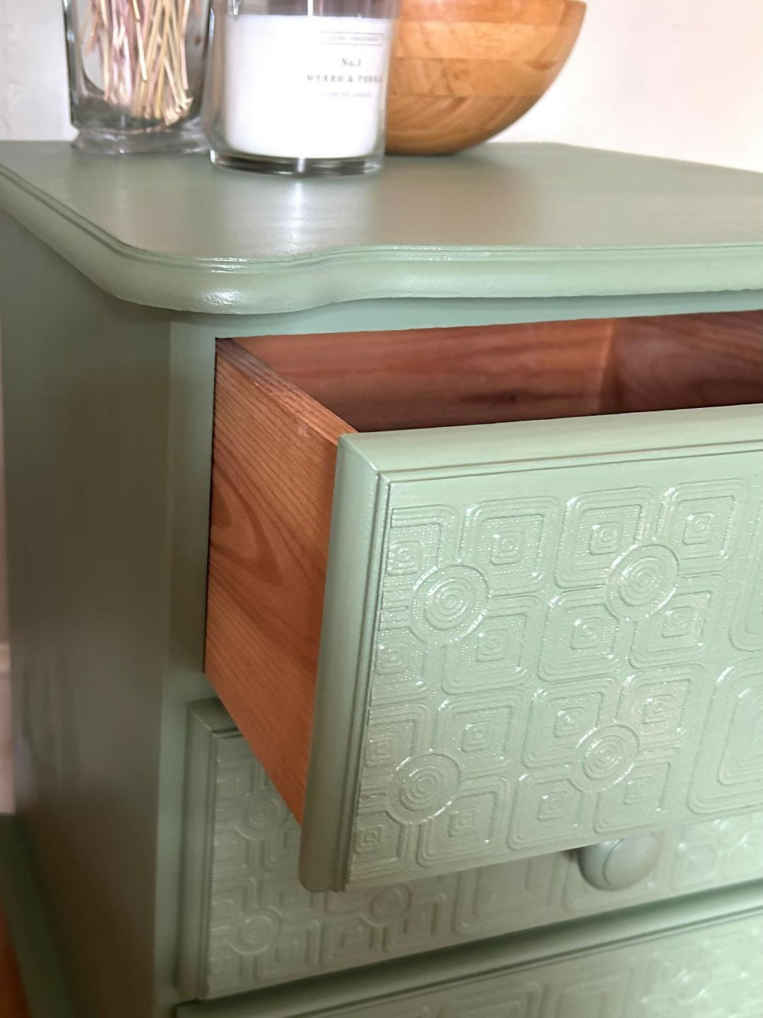 Textured Bedside Table - Green