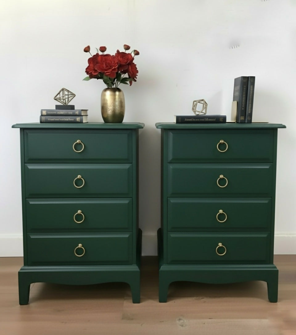Stag minstrel bedside cabinet in dark green