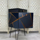 SOLD! Small Harris Lebus drinks cabinet in teak, black, blue and grey.