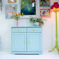 Vintage Pine Retro Sideboard, Teal Kitchen Cupboard Tropical Interior, 1970s Pastel Dopamine Decor Storage Unit, Yellow Cup Handles