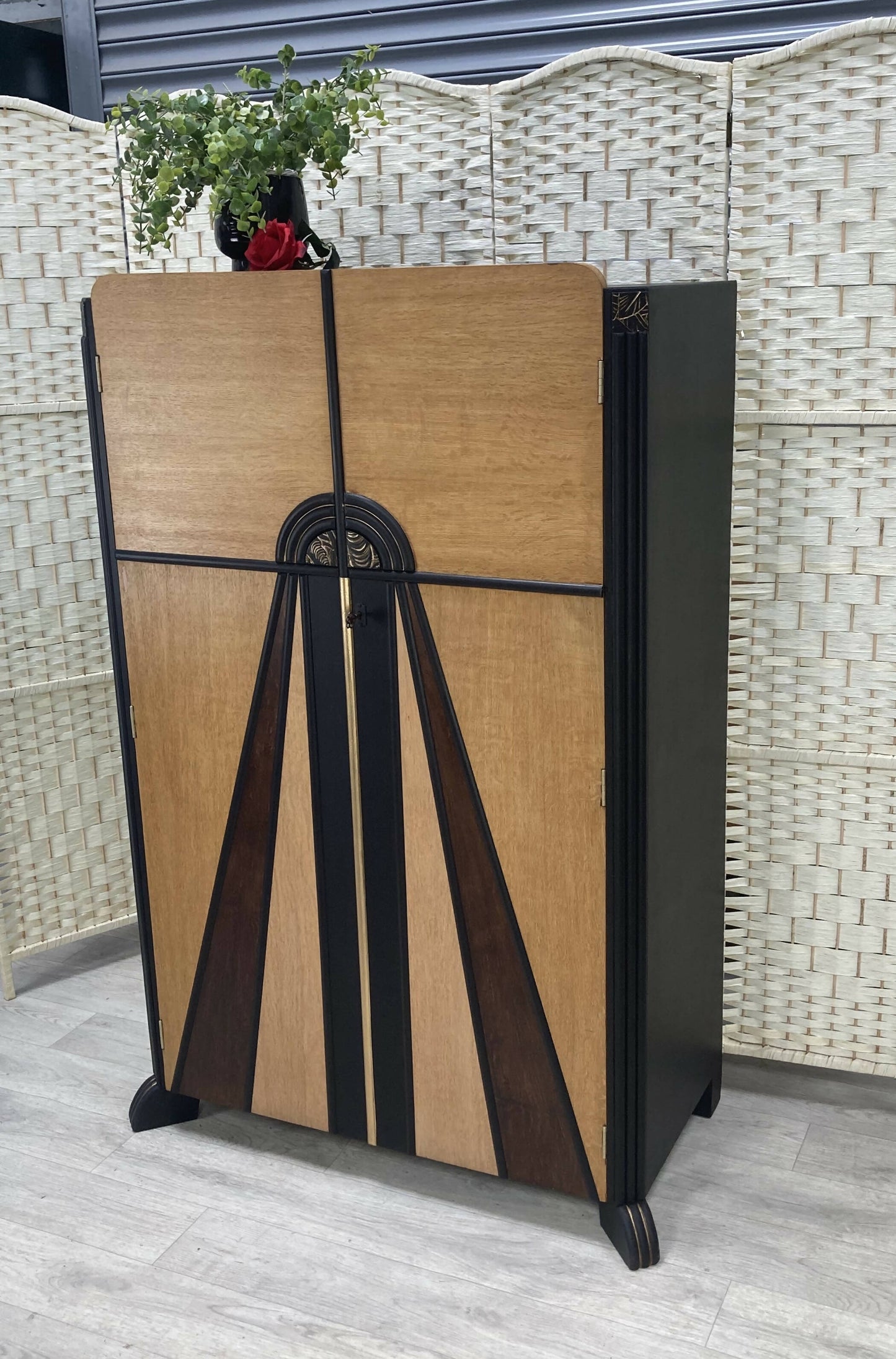 SOLD! Art Deco Style Cocktail, Drinks, Gin Cabinet in Black and Oak