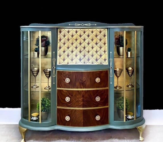 Art Deco Blue Glass Cocktail Cabinet