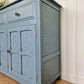 Dusky Blue Antique Panelled Oak Sideboard, with raised pattern detail.