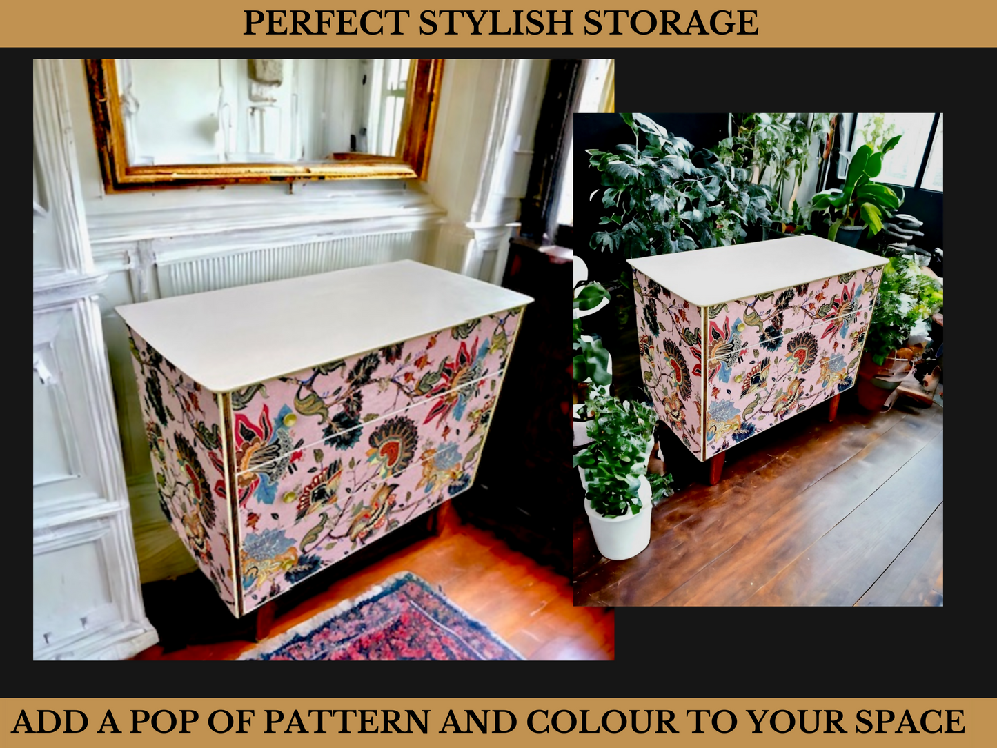 Upcycled, Floral, Vintage, Chest Of Drawers. Upcycled Furniture , Bedroom Storage , Vintage Furniture. TV Unit.