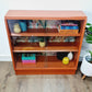 G plan orange vintage book shelf- glass display cabinet