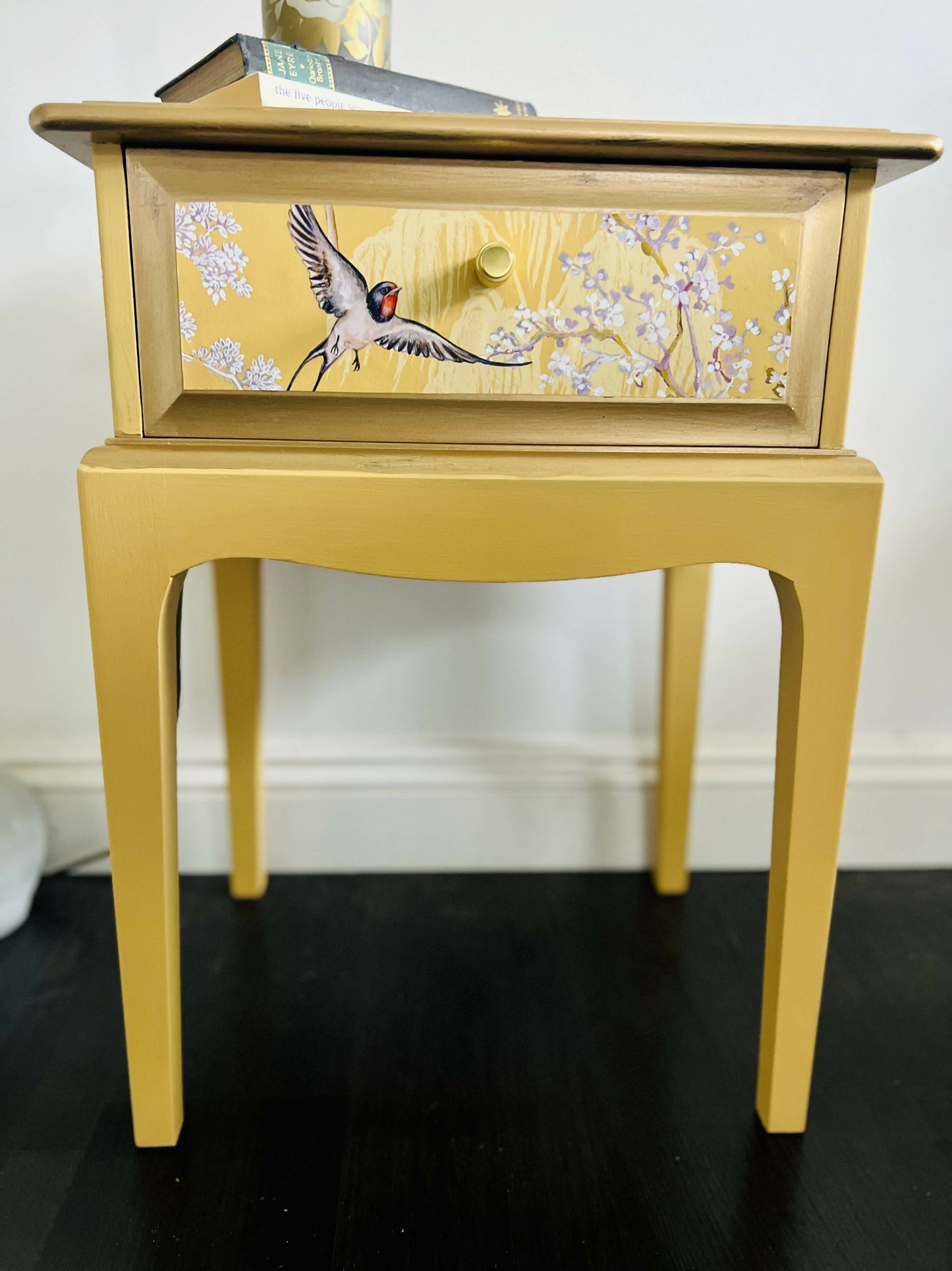 Yellow Vintage Stag Bedside Table With Drawer