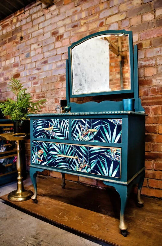 SOLD Dressing Table - bedroom furniture, bespoke, turquoise blue, upcycled, solid wood