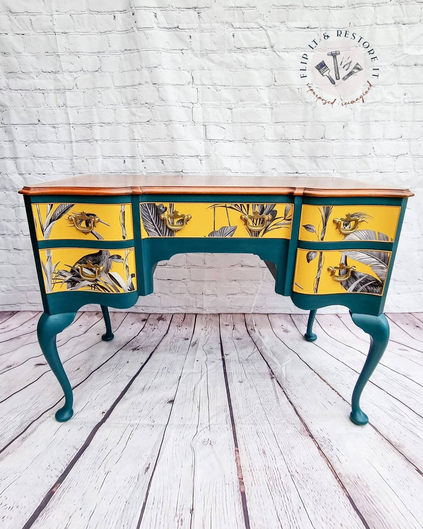 Queen Anne Painted Burr Walnut Dressing Table, Vanity, Desk, Sideboard, Statement MADE TO ORDER