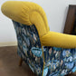 Ochre velvet floral reupholstered Armchair