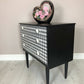 Schreiber Retro chest of 3 drawer/ Side table, Hand painted in black satin colour, Decoupaged with dogtooth pattern/ Marble handles