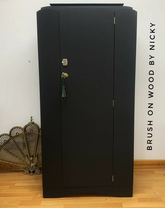 Mid Century LEBUS Black Wardrobe with Stag/Deer Design