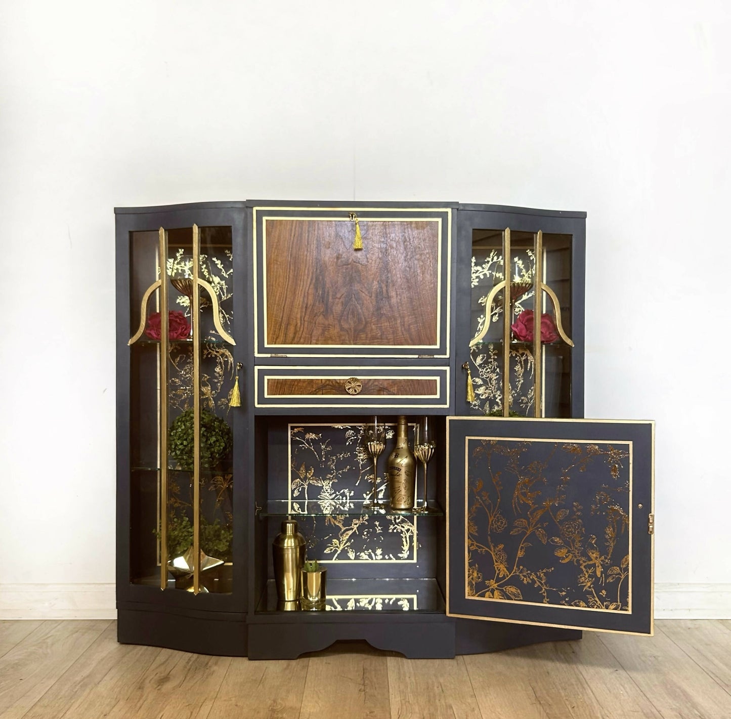 Blue and Gold Song Bird Cocktail Cabinet