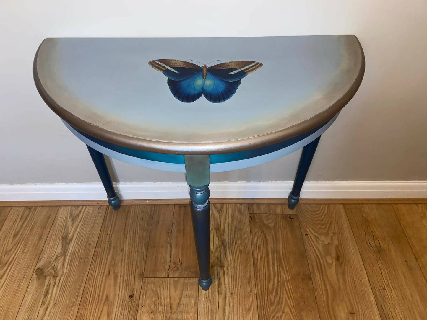 Upcycled half moon console table
