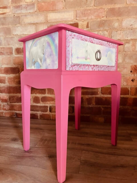 SOLD - VINTAGE STAG PINK UNICORN BEDSIDE TABLE/DRAWER