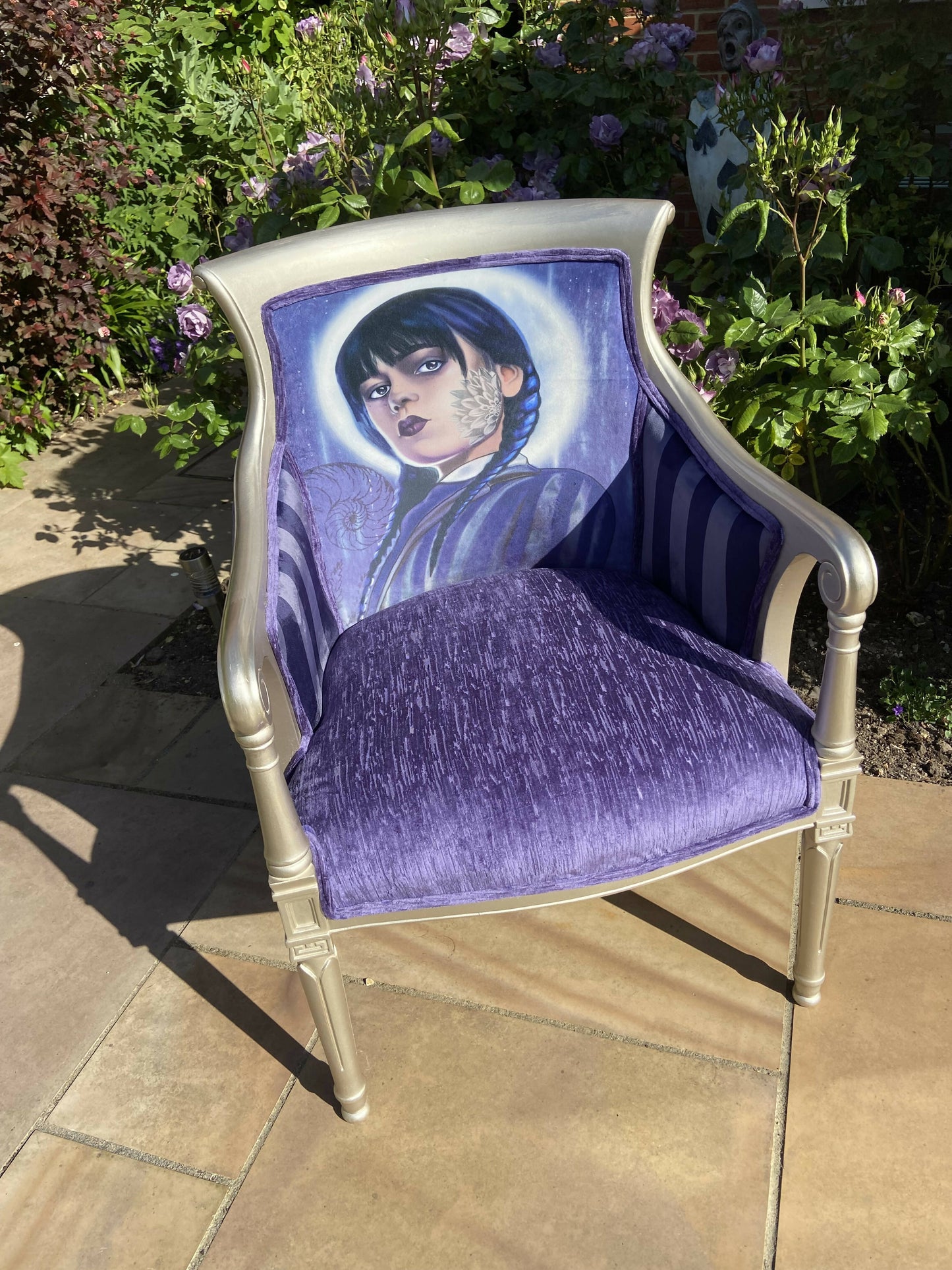 Velvet Covered Chair with Wednesday Addams