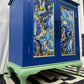 The Iris Blue Cabinet, Cobalt Blue, Soft Green with Gold accents.