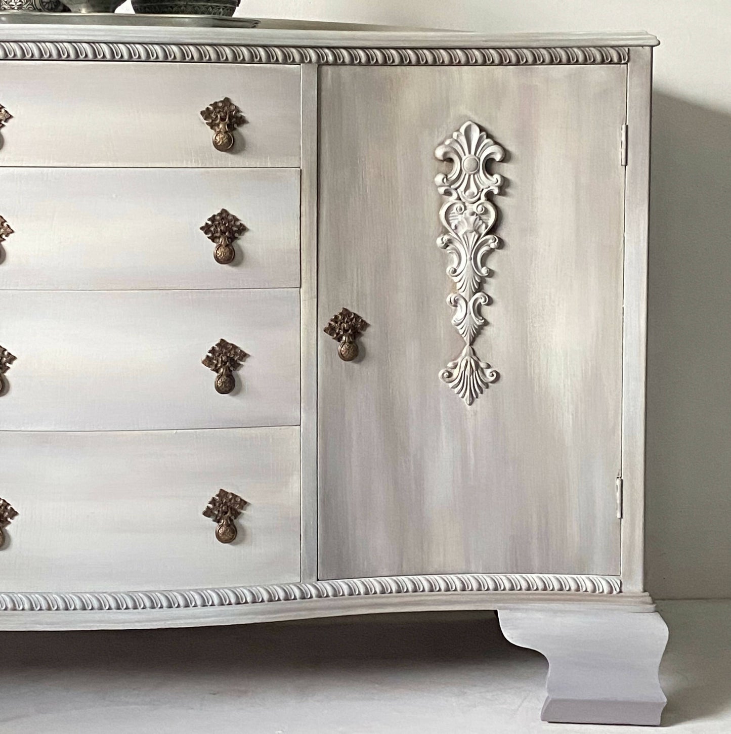 Vintage oak sideboard, grey, cream