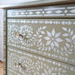 Faux Bone Inlay Stencil Hand-Painted Vintage Chest of Drawers, Pearlescent MADE TO ORDER