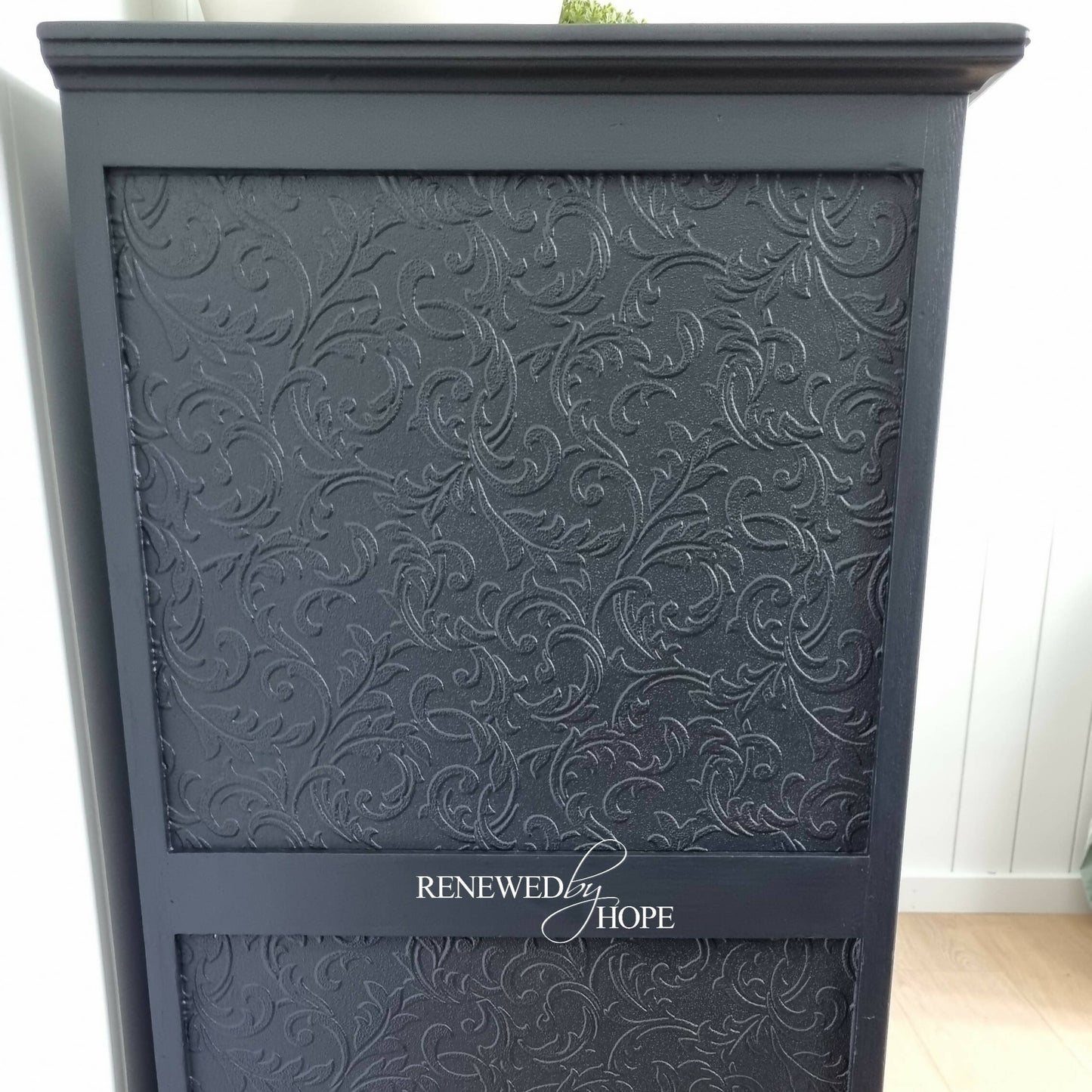 MADE TO ORDER - Black Old Charm style sideboard with raised pattern detail.