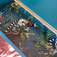 Upcycled vintage chest of drawers in turquoise with Lemur print lining