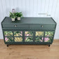 Sold - Nathan Sideboard / Drinks Cabinet, Green mid century cupboard, Olive and Purple pattern, MCM Storage