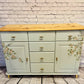 SOLD Hand painted grey/green sideboard with beautiful cherry blossom decoupaged flowers