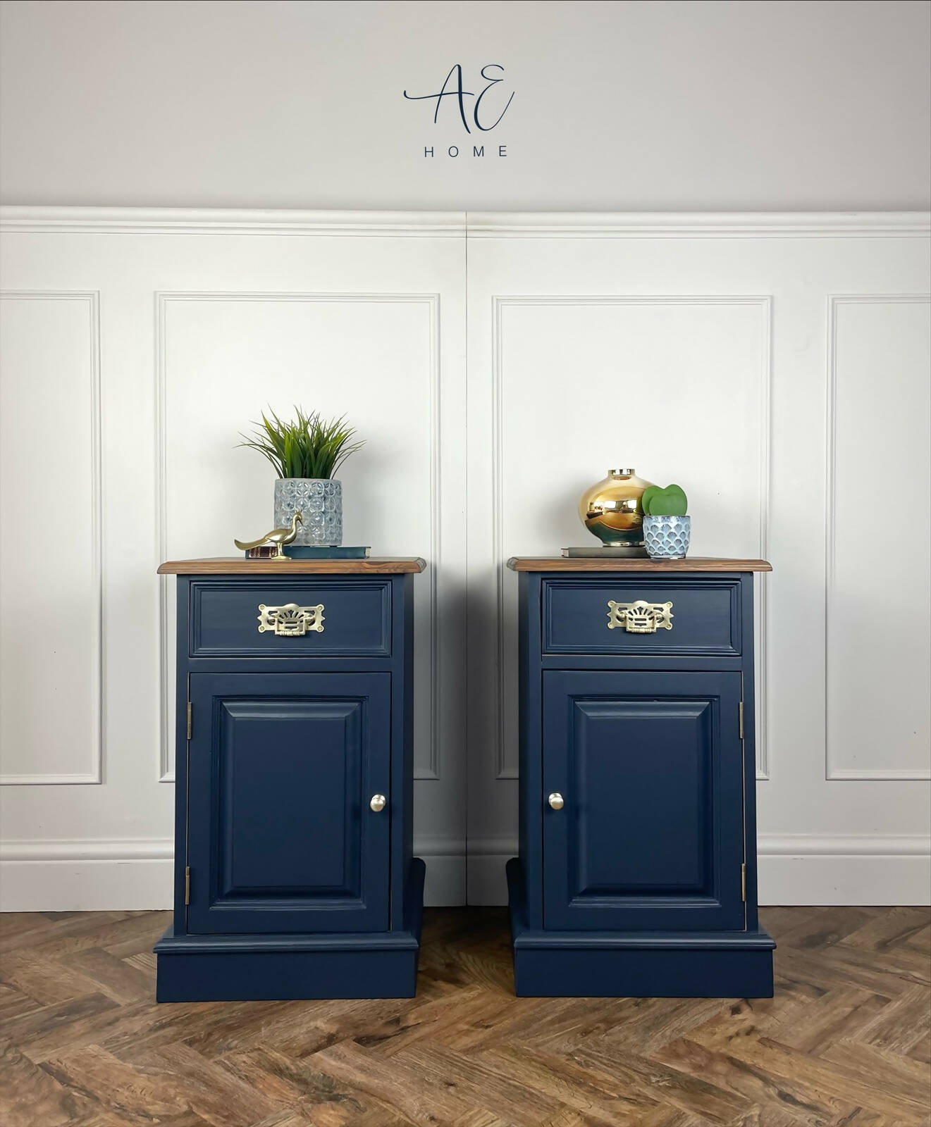 Vintage blue painted pair of bedside tables - commissions available