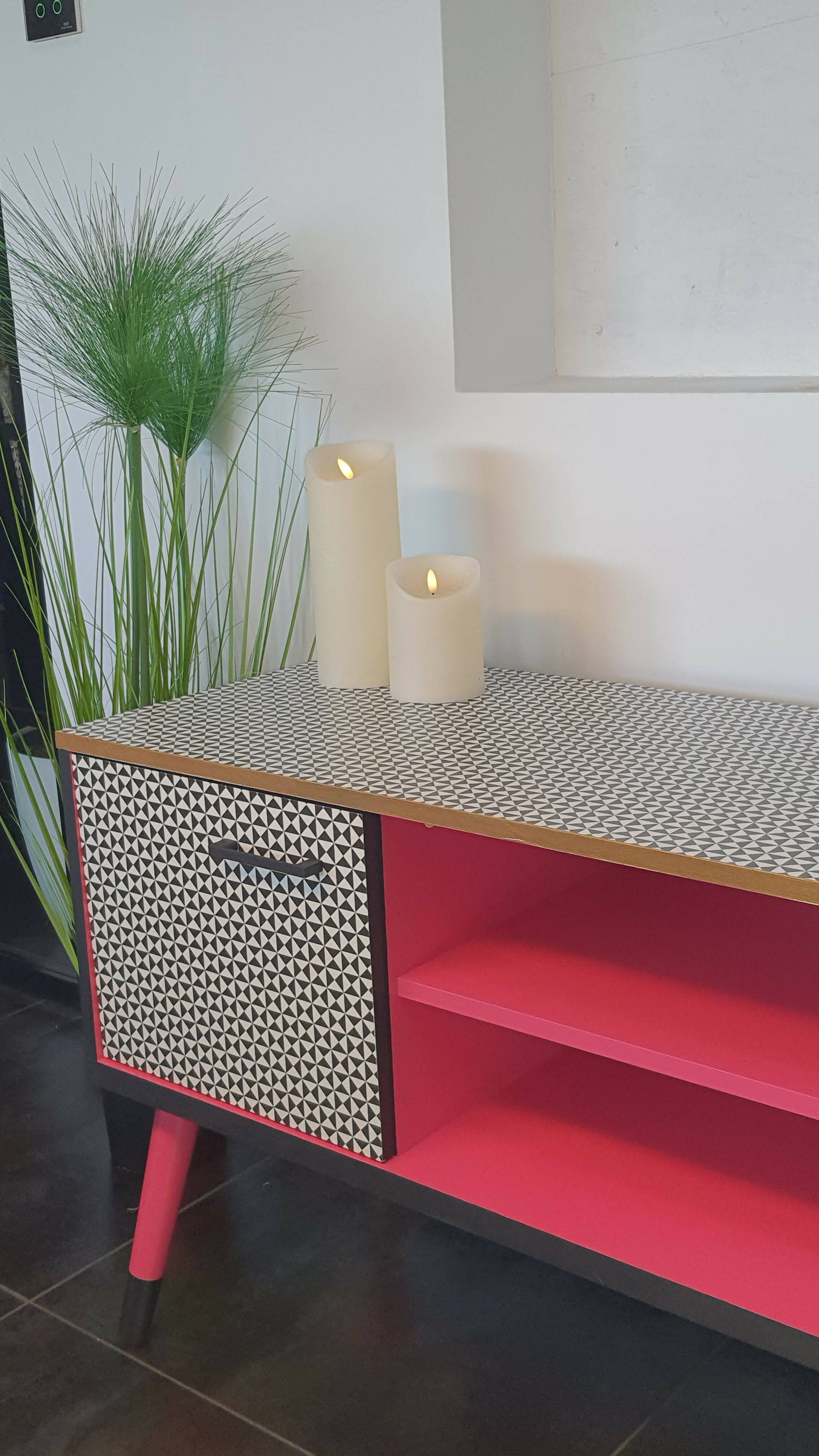 Vintage 1960's Pink and Black Sideboard