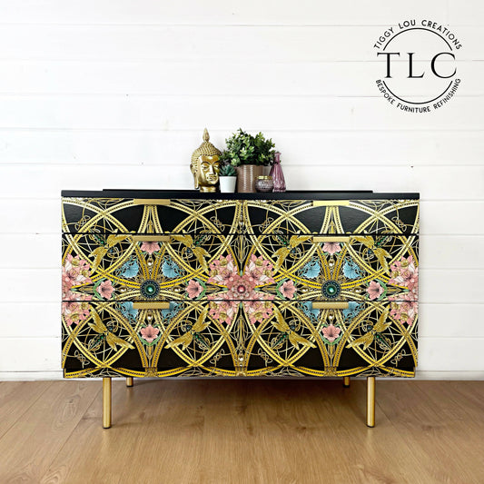 Decoupaged mid century sideboard - in stock