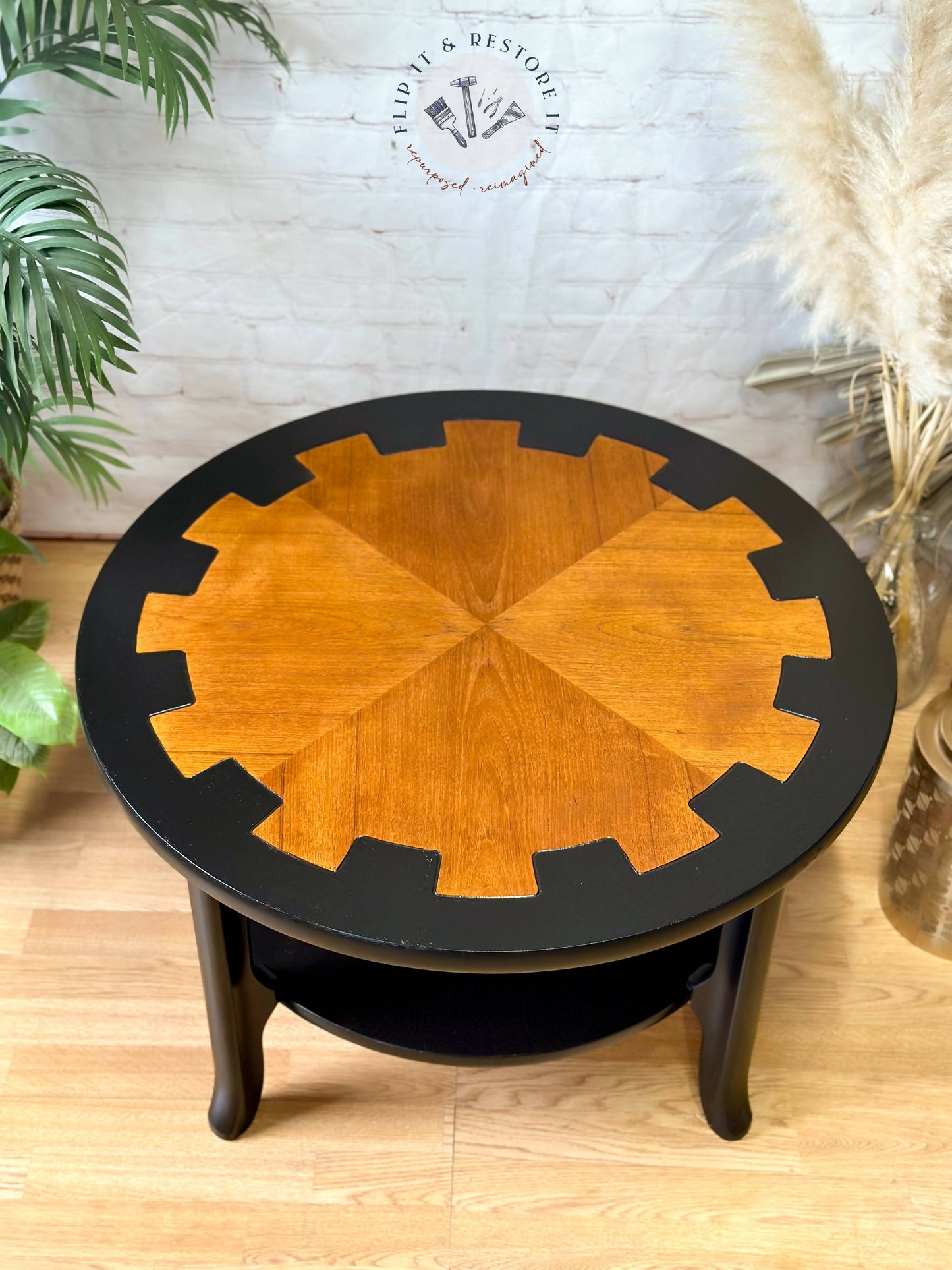 MCM Circular Round 'Cog' Coffee Table By Nathan Furniture Wooden Side Table Hand-Painted in Black - - MADE TO ORDER