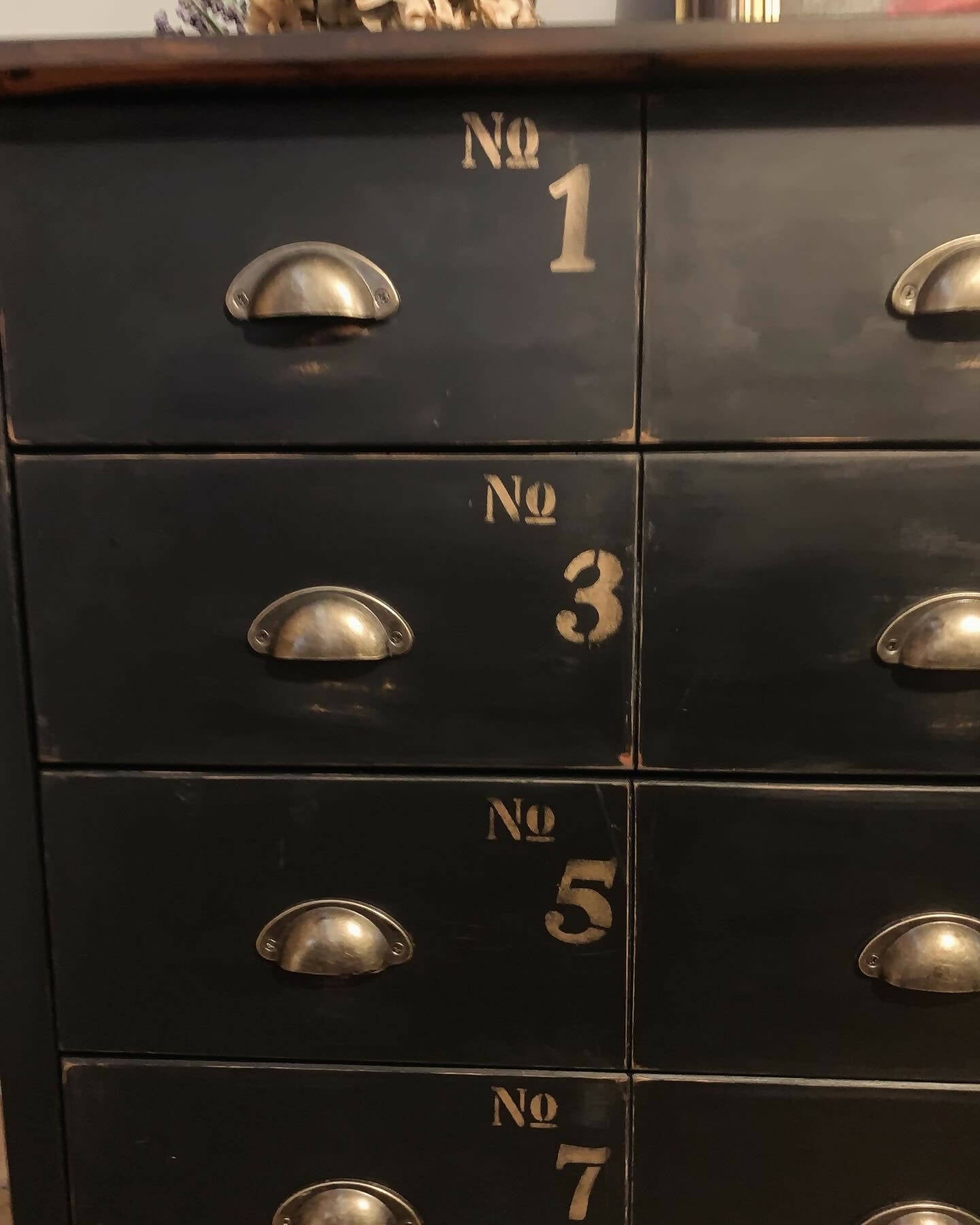 Faux Apothecary black chest of drawers