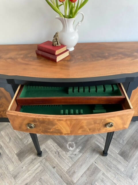 Georgian Style Black Painted Vintage Sideboard with Serpentine Outline