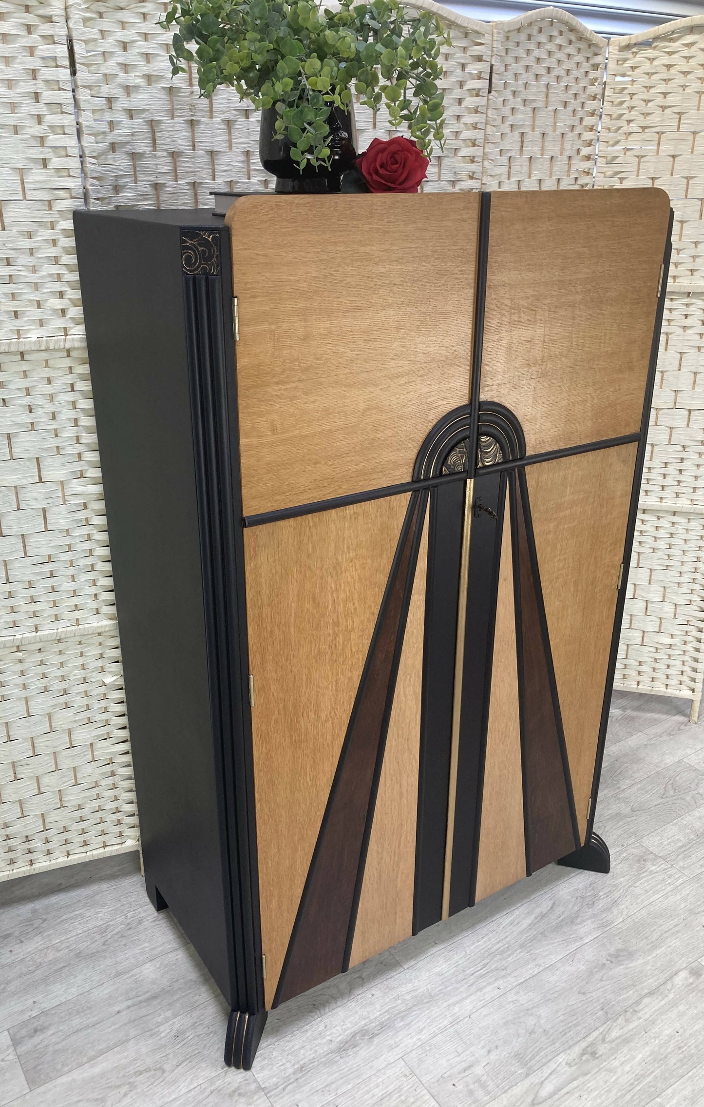 SOLD! Art Deco Style Cocktail, Drinks, Gin Cabinet in Black and Oak