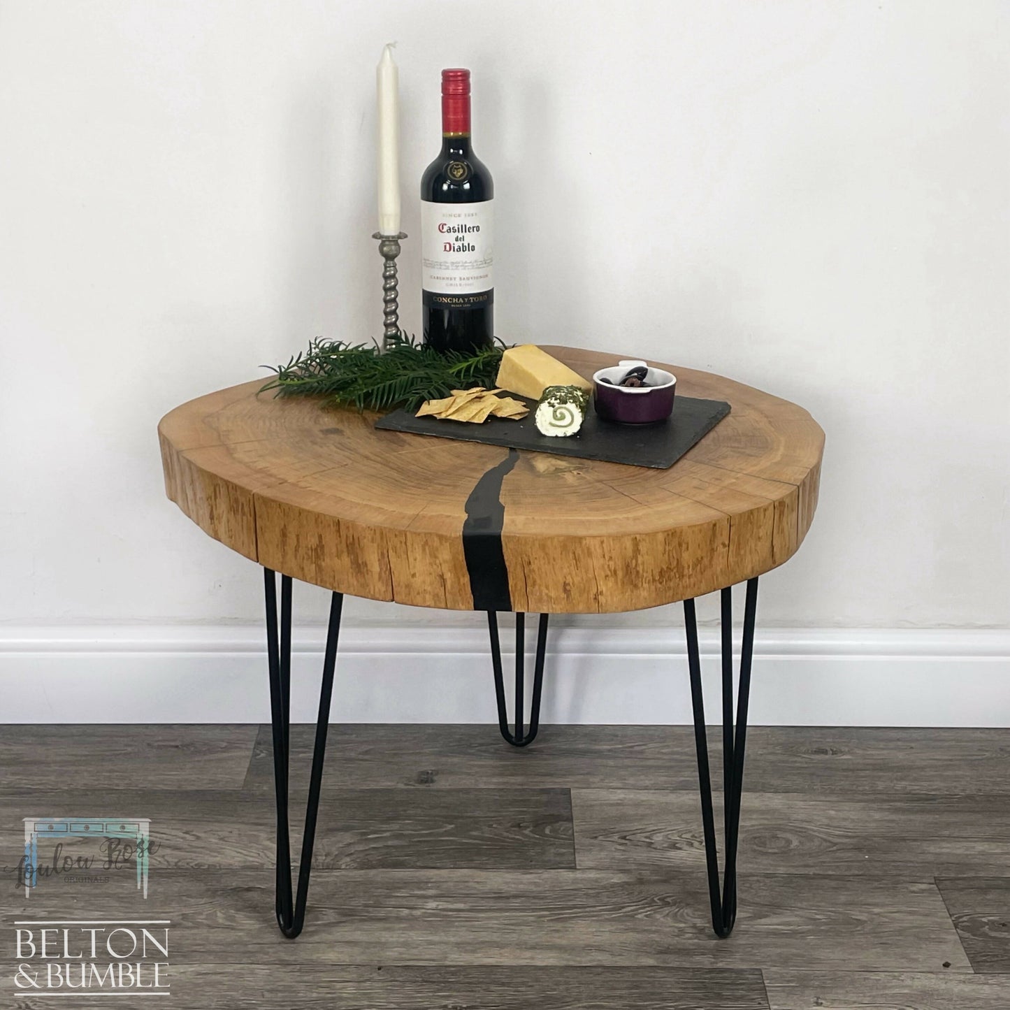 Black Resin Oak Slice Table-2