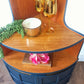 Mid century modern Nathan corner unit, drinks cabinet in blue