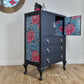 Off Black Oak Tallboy, drinks cabinet, linen cupboard, storage, Tall Cupboard with Drawers, upcycled, Cole & Son wallpaper