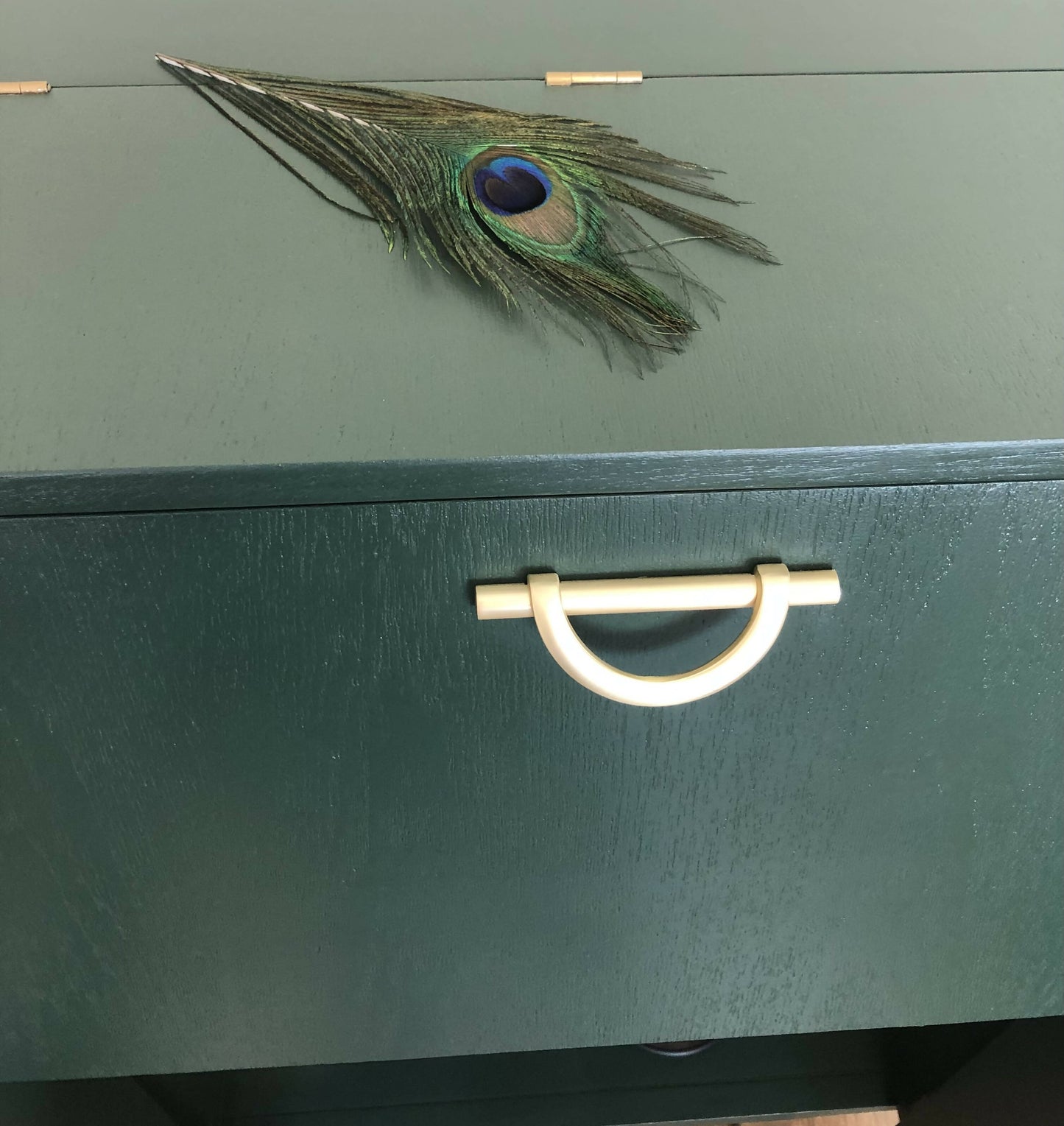 Mid Century Cocktail Cabinet, Drinks Cabinet, Home Bar in British Racing Green and Gold colour