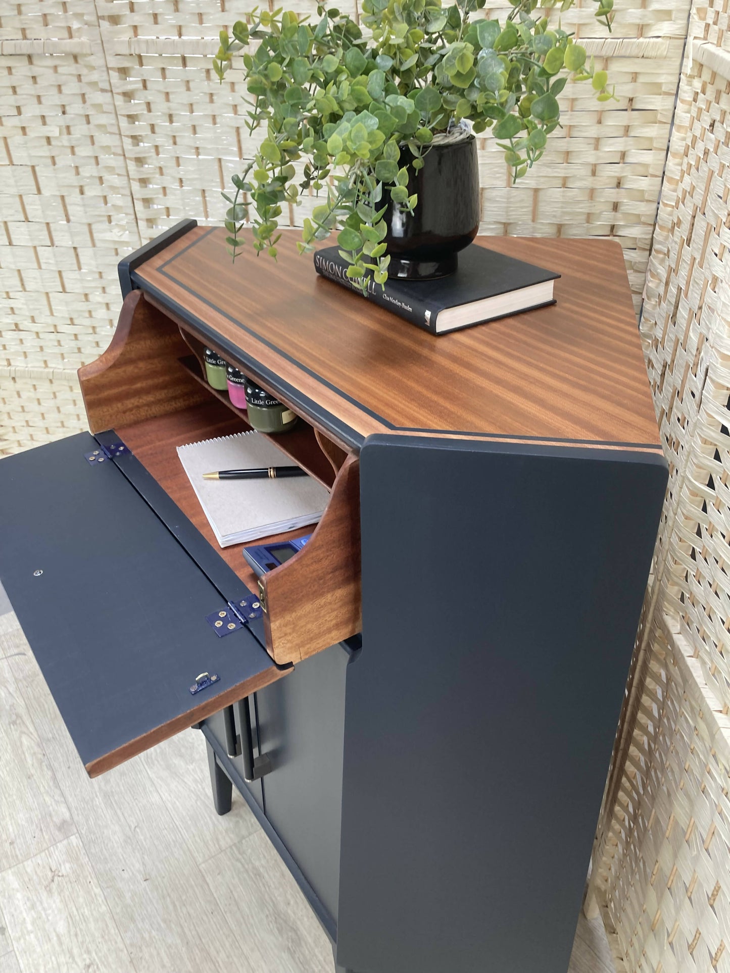 Retro Nathan Corner Bureau, Mid Century Modern, Hand Painted in Dark Blue - Nathan