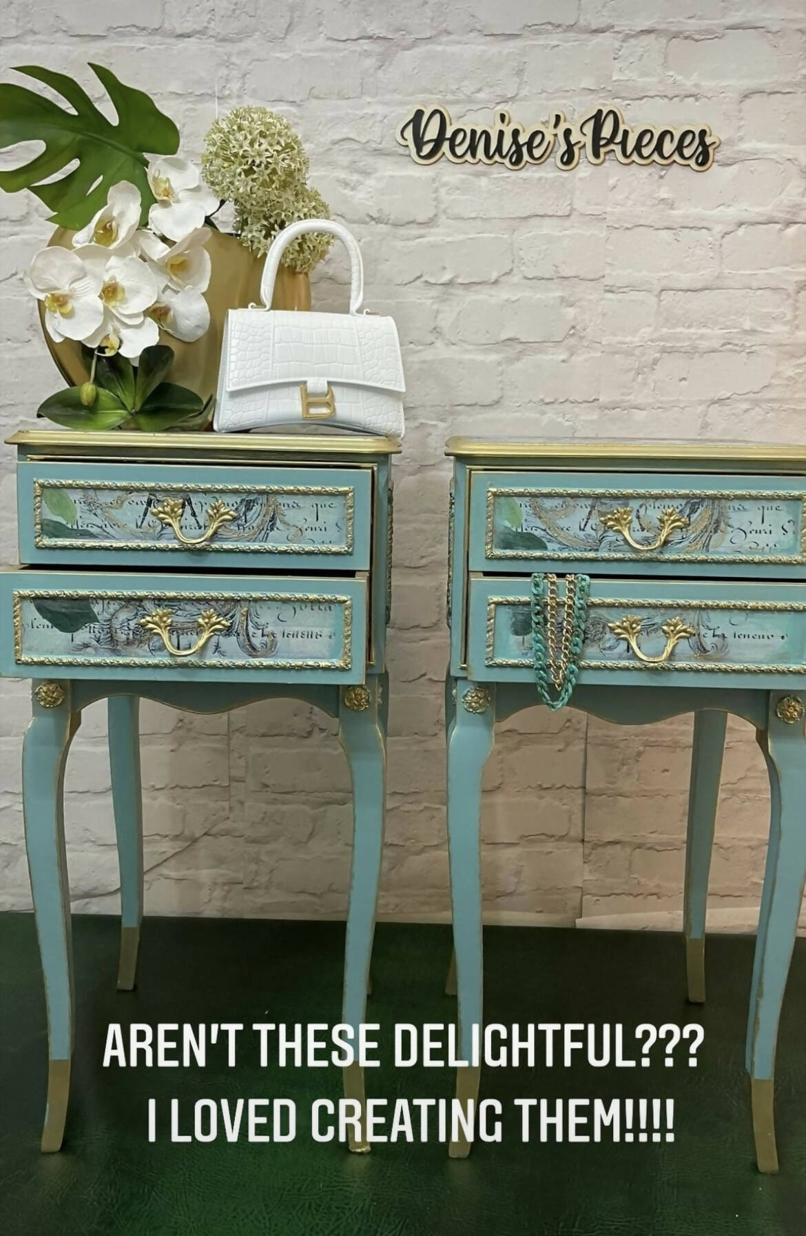 Two Blue French Vintage Tall Bedside Cabinets