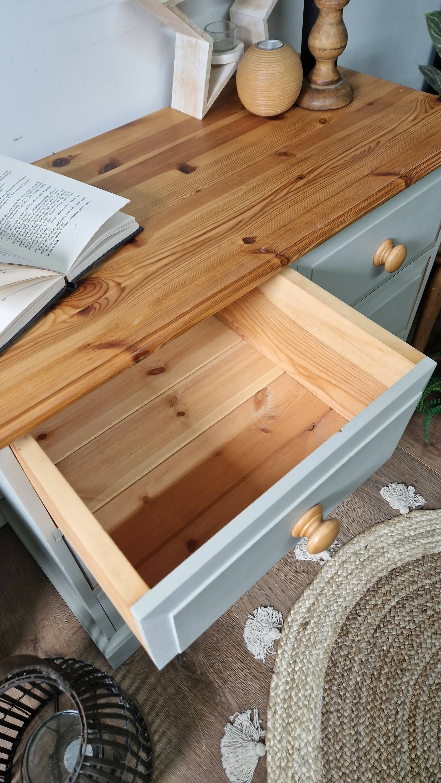 Solid Pine Grey Vintage Chest of Drawers