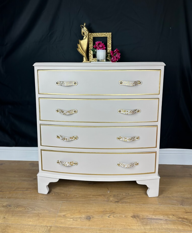 Stunning Georgian Bow Fronted Chest of Drawers Off White Colour and Gold