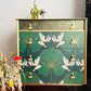 Repurposed Green and Gold Art Deco Chest of Drawers Detailed with Flying Cranes