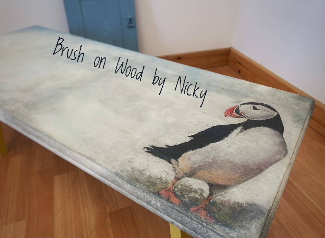 Hand Painted Vintage Puffin Coffee Table