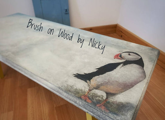 Hand Painted Vintage Puffin Coffee Table