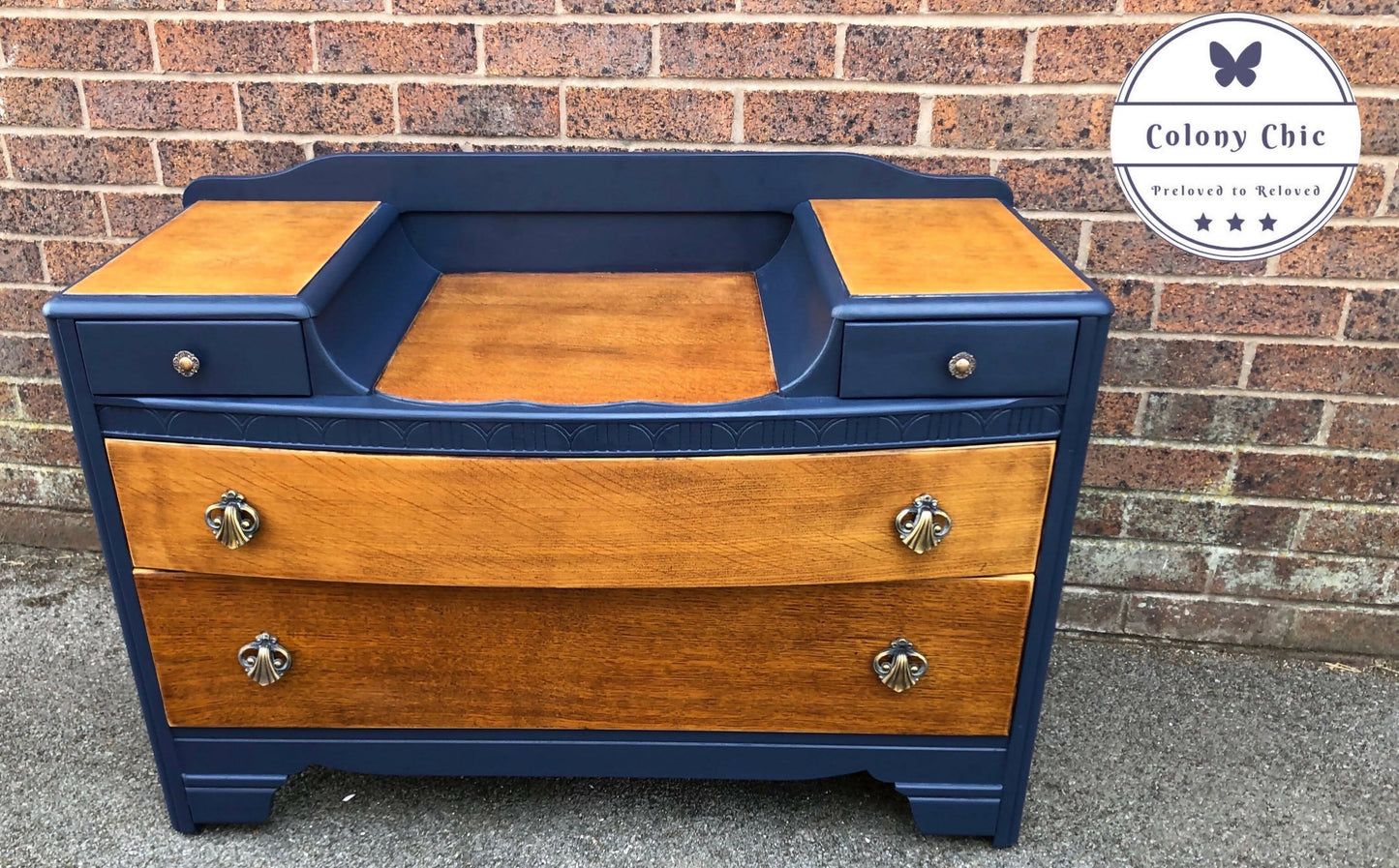 Vintage Bedroom furniture by Harris Lebus- painted Navy Blue Single Wardrobe & Dresser Drawers