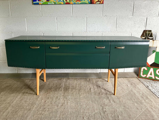 Meredew long & low sleek sideboard, mid-century, green, restyled